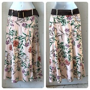 Athena Marie Linen Blend Floral Midi Skirt